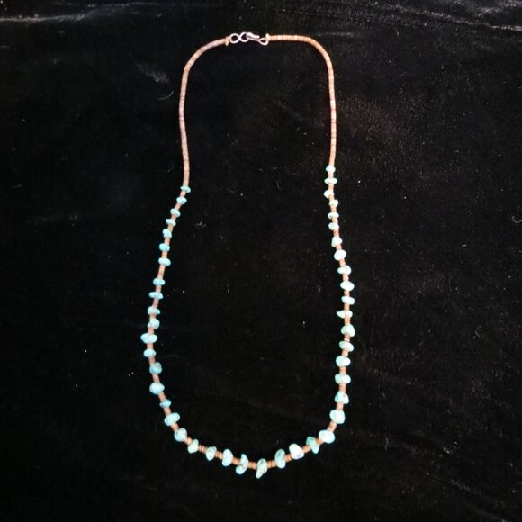 VTG Turquoise Nugget & Heishi Shell Necklace 17" Length - Picture 1 of 6